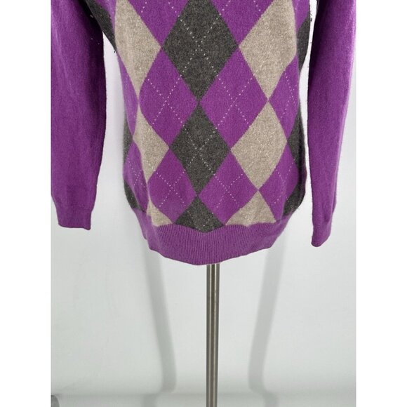 Banana Republic Cashmere Sweater Purple Gray Argyle Boat Neck Medium - Picture 5 of 9